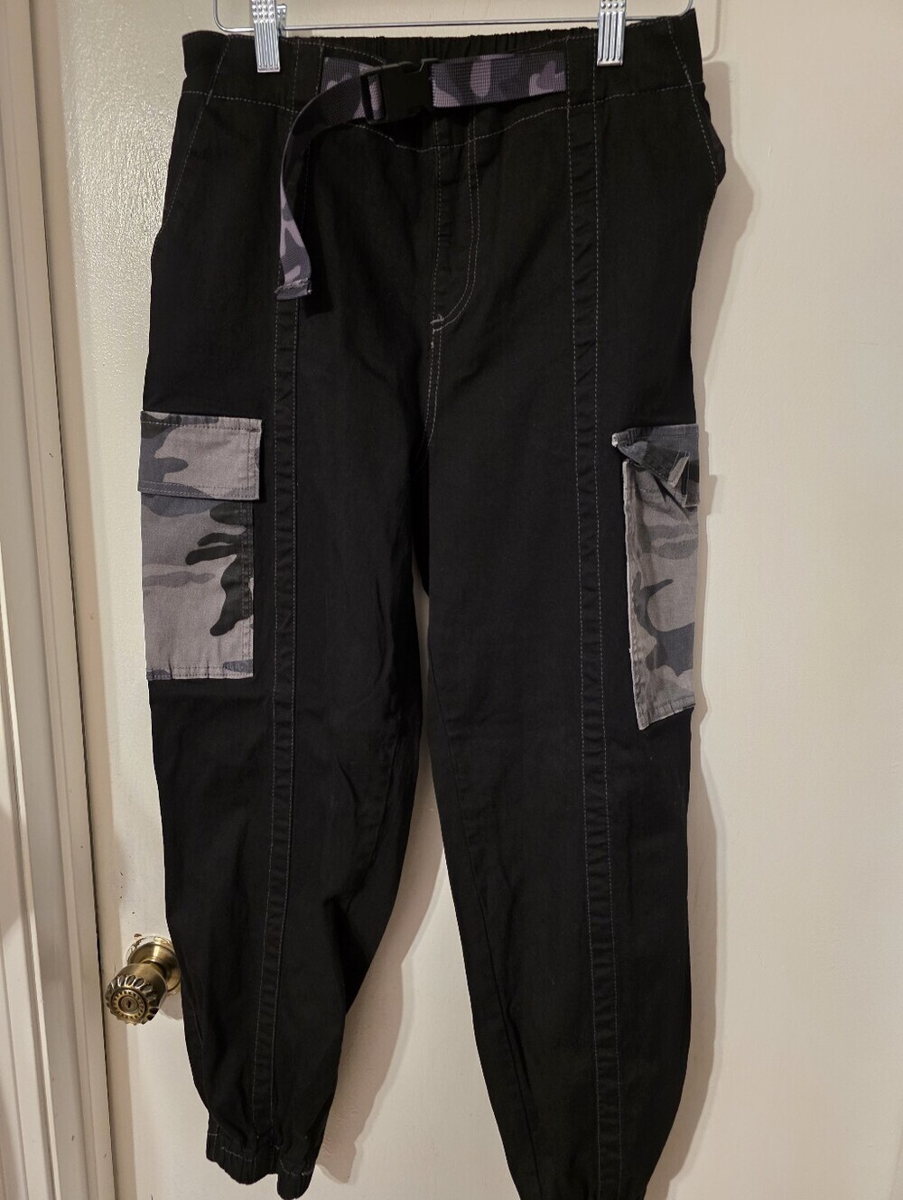 Almost Famous Black Cargo Pants with Gray Camo Accents